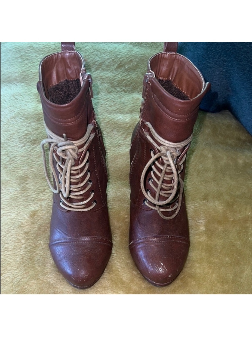 Codia • Women’s 7 • Brown • Lace-Up Heeled Boots • Side Zipper • Round Toe - Picture 3 of 7